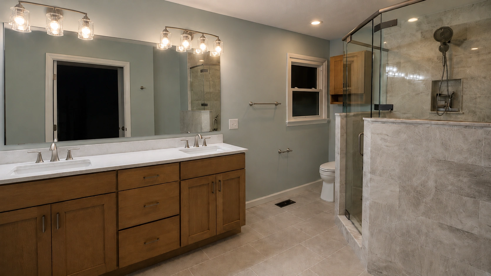 Completed bathroom remodel by KNA Remodeling