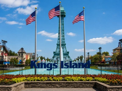 Kings Island Eiffel Tower and entrance plaza in Mason, Ohio