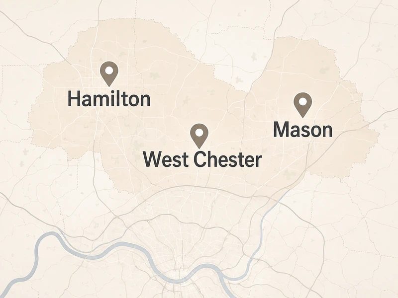 Service area map showing Hamilton, West Chester, and Mason in Southwest Ohio